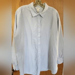H&M women's XL long shirt. Relaxed fit. Blue and white striped.